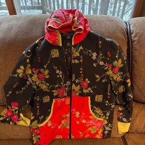 Vintage Anne Carson Silk Hoodie Lightweight Jacket S Asian Retro Art To Wear Nwo